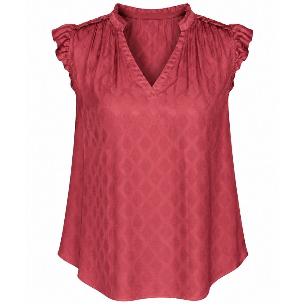 Maeve Anthropologie Dusty Rose Jacquard Ruffle Sleeve V Neck Blouse Womens Top